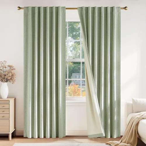 Miniatura 21 de PONY DANCE Cortinas de lino 100% opacas de 63 pulgadas de largo para dormitorio, sala de estar, oscurecimiento completo, bolsillo para barra