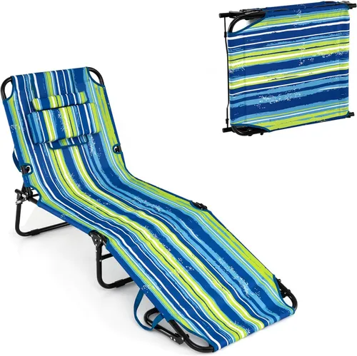 Miniatura 9 de HAPPYGRILL Tumbona plegable con agujero facial y almohadas desmontables, silla de bronceado portátil para tomar el sol con 5 posiciones ajustables