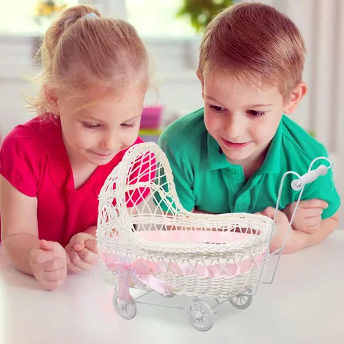 Miniatura 6 de Cesta de mimbre de mimbre de imitación para cochecito de bebé, con forma de carrito, cesta multiusos de caramelo para baby shower, fiesta