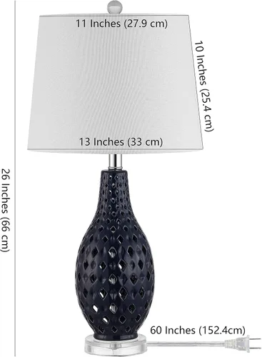 Miniatura 3 de SAFAVIEH Lighting Collection Harlem Trellis - Lámpara de mesa de noche de cerámica azul marino de 26 pulgadas para dormitorio, sala de estar