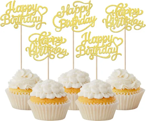 Paquete de 30 adornos para cupcakes con purpurina para celebración, cumpleaños, baby shower, niños, fiesta de cumpleaños, suministros de decoración