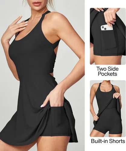 Miniatura 2 de Heathyoga Vestido de tenis con pantalones cortos y sujetador integrados, vestido atlético para mujer, de verano, con corte y torsión, para golf