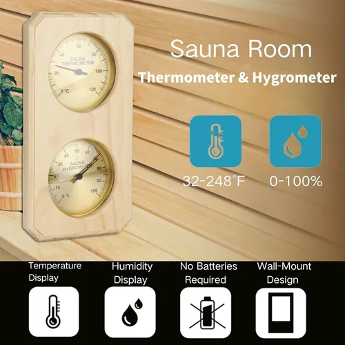 Miniatura 2 de Termómetro higrómetro de sauna de 2 piezas con temporizador de arena de 30 minutos, doble calibre Fahrenheit y humedad de temperatura Celsius