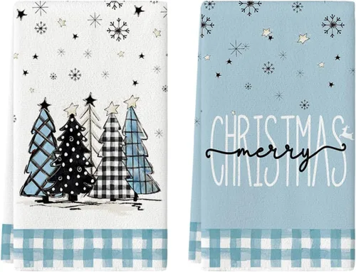 Miniatura 8 de Artoid Mode Toallas de cocina con estampado de búfalo de Merry Christmas, toallas de cocina de invierno con árboles de Navidad y estrellas, toallas