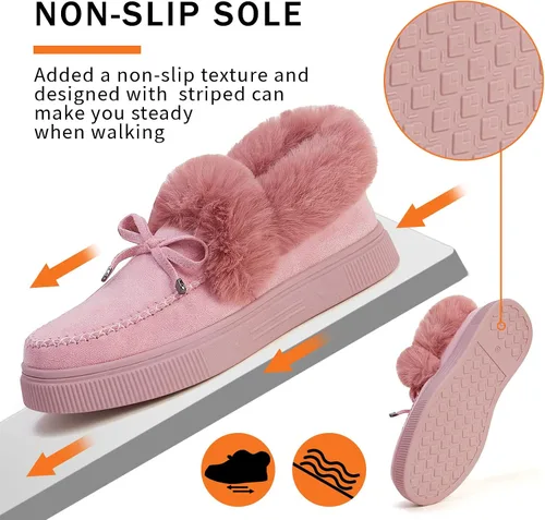 Miniatura 3 de TINSTREE Botas planas de invierno cálidas y duraderas, zapatos casuales de moda con forro de piel, botines de nieve, mocasines planos de plataforma