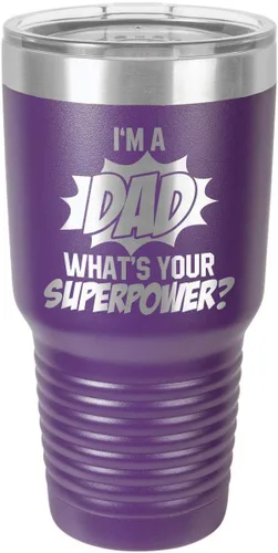 Miniatura 17 de IM A DAD WHATS YOUR SUPERPOWER Vaso de 30 onzas con pajita y tapa superior deslizante Taza de viaje grabada con láser Comparar con Yeti Rambler