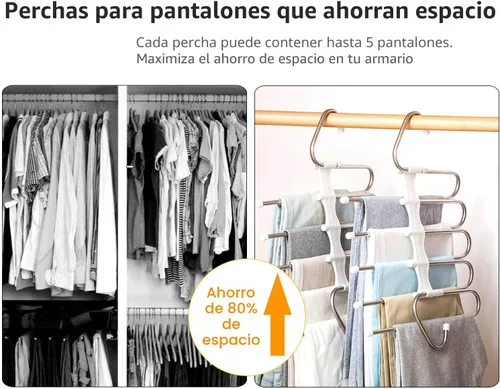 Miniatura 2 de Kalimdor Perchas para pantalones, paquete de 2 organizadores de armario de metal que ahorran espacio, perchas para ropa, pantalones, diseño