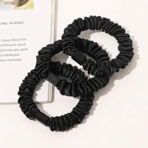 Miniatura 5 de Ivyu, ligas de cabello de seda satinada negras pequeñas mini scrunchy para mujeres, accesorios para cabello grueso, lindos, suaves, sin