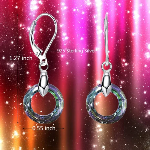 Miniatura 3 de 925 Sterling Silver Circle Earrings with Austria Crystal Leverback Dangle Earrings Hypoallergenic Jewelry for Women Mom