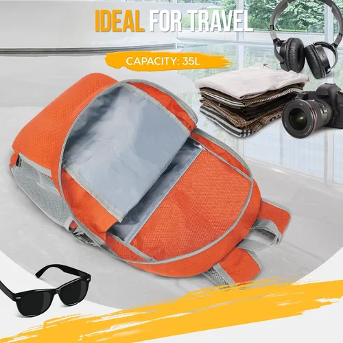 Miniatura 3 de ZOMAKE Mochila Empacable Ligera de 35L, Mochilas Plegables Ligeras Resistentes al Agua Bolsa de Senderismo Plegable, Paquete de Día Plegable Naranja