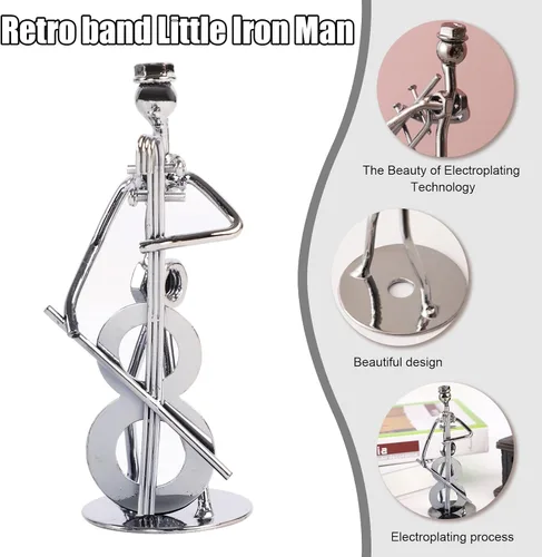Miniatura 2 de Pequeña escultura de hierro, músico de metal, decoración de figuras de arte, regalo de estatua de hombre musical, exhibición para escritorio