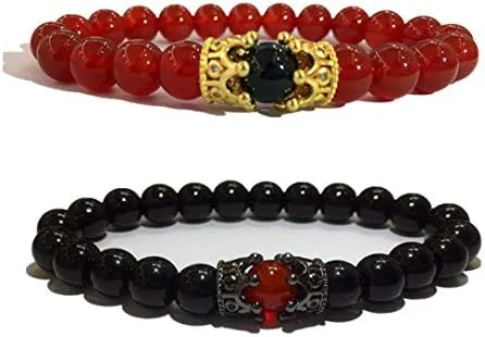 LIDU Pulsera de amor de tamaño King y Queen Teir Friendship de 0315in Cristal Piedras semipreciosas