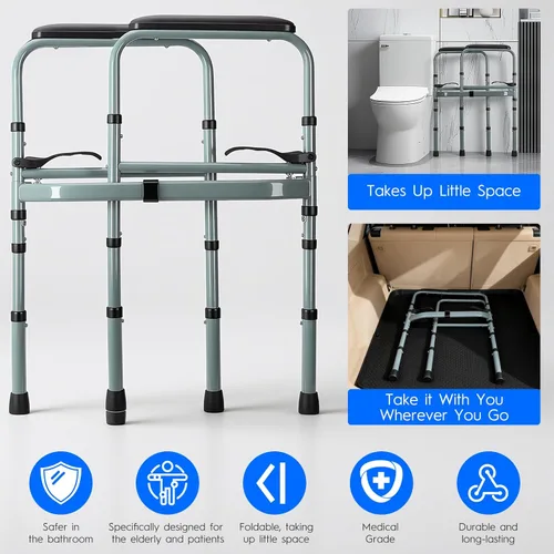 Miniatura 4 de Rieles de seguridad para inodoro para personas mayores, marco de seguridad plegable ajustable con asas acolchadas, riel de seguridad de baño