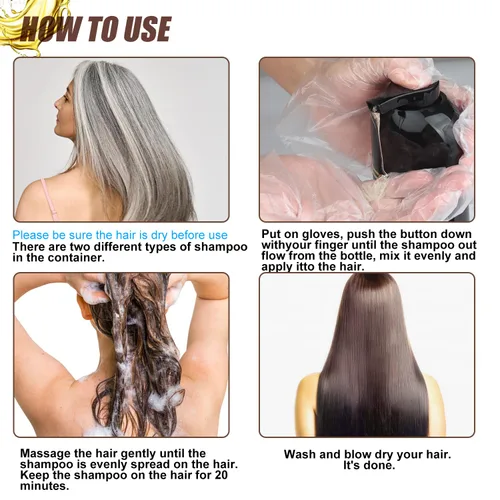 Miniatura 5 de Champú de tinte para el cabello 3 en 1, champú con ingredientes herbarios, tinte para cabello negro para mujeres y hombres, champú de cobertura