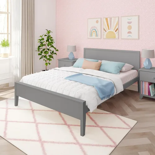 Miniatura 12 de Max & Lily Cama Full, Marco de Cama Full de Madera Maciza con Cabecera de Panel, Cama Full para Niños con Soporte de Listones de Madera, No Necesita