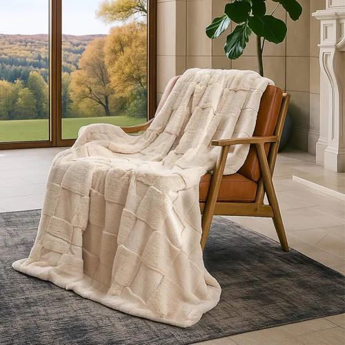 Miniatura 17 de Cozy Bliss - Manta a cuadros de pelo sintético de conejo tamaño Queen para cama, mantas suaves y peludas para mujeres y hombres, gran manta de forro