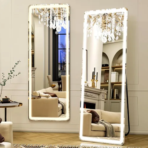 Miniatura 10 de Easly Espejo de longitud completa de 26x68 pulgadas con luces, espejo de pie LED iluminado, colgante de longitud completa con soporte, espejo