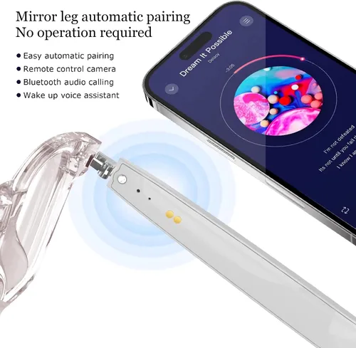 Miniatura 6 de Gafas inteligentes para mujer, gafas de auriculares con altavoces integrados, audio de oído abierto HD, filtrado de luz azul para trabajar (negro)