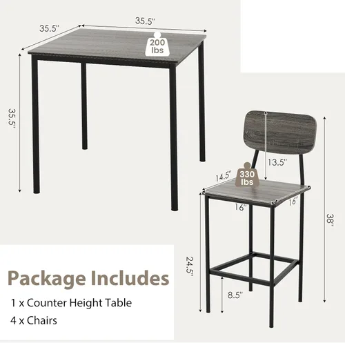 Miniatura 6 de Tangkula Juego de mesa de comedor de altura de mostrador, mesa de bar y sillas, juego de 4 sillas y mesa de pub, juego de comedor que ahorra espacio