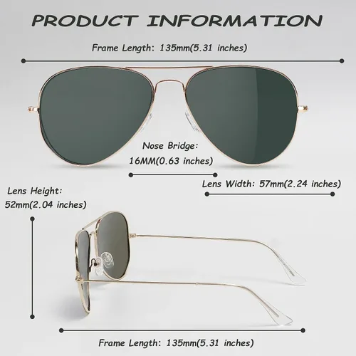 Miniatura 4 de Yaserra Lentes de sol de aviador polarizados retro para hombres y mujeres, lente TAC espejada, marco de metal, doble puente con protección UV400