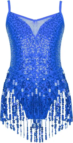 Xnihocha Vestido de baile latino con borlas y lentejuelas brillantes para niñas y niñas, falda tutú, leotardo, moderno, disfraz de salón de jazz,