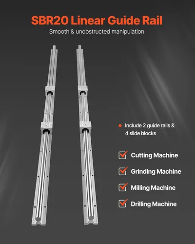 Miniatura 2 de VEVOR Riel lineal, 2 piezas SBR20-1500mm, carril de deslizamiento lineal, kit CNC de 4 piezas de bloque de rodamiento SBR20UU, kit de carriles
