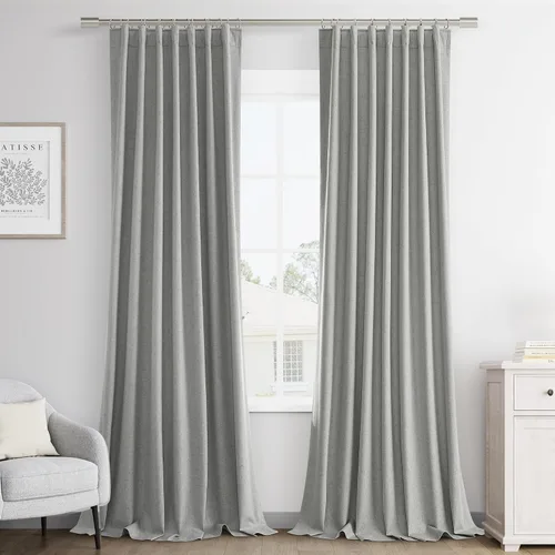 Miniatura 34 de Joywell 2 cortinas opacas 100%, lino, beige natural, trabillas traseras/cinta con ganchos, aislantes, de dormitorio, comedor, sala, puerta corrediza