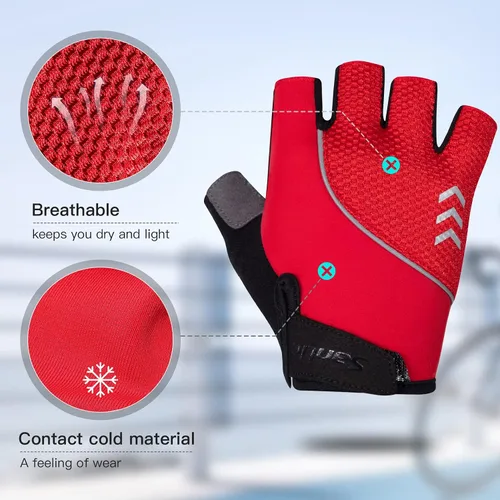 Miniatura 3 de Santic Guantes de ciclismo para adultos, guantes de ciclismo de medio dedo con almohadilla antideslizante que absorbe los golpes, guantes