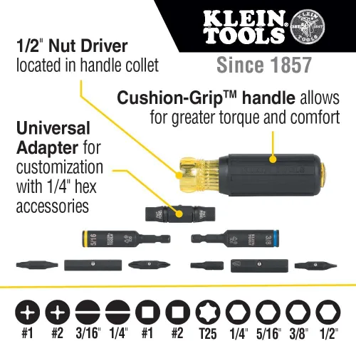 Miniatura 6 de Klein Tools 80083 Kit de destornillador de impacto con enchufe abatible de impacto 7 en 1 y destornillador multibit 14 en 1 y destornillador