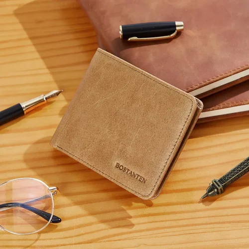 Miniatura 6 de BOSTANTEN Billeteras de piel auténtica para hombre, con bloqueo RFID y 2 ventanas de identificación