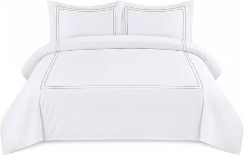 Miniatura 21 de BedDecor Lujoso juego de funda de edredón de algodón egipcio de 400 hilos, 1 pieza con hermoso bordado de 2 rayas