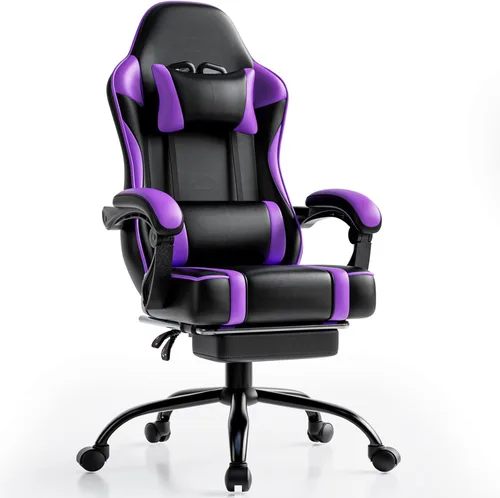 Miniatura 10 de Silla de videojuegos para adultos, silla de juegos con masaje y con reposapiés, almohada lumbar ajustable para niños, cómoda silla de computadora