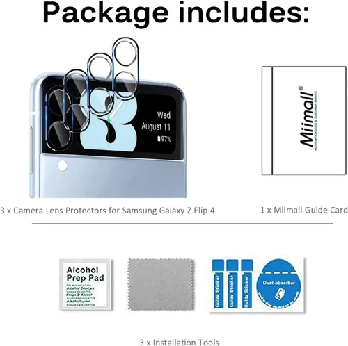 Miniatura 7 de Miimall - Protector de lente de cámara compatible con Samsung Galaxy Z Flip 4, vidrio templado de dureza 9H, antiarañazos, compatible con funda