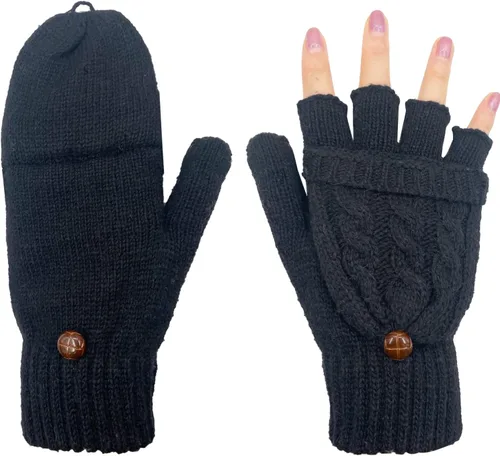 Miniatura 8 de Beurlike Guantes de invierno para mujer, de lana cálida, a prueba de viento, convertibles, sin dedos