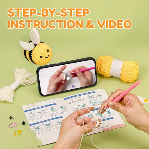 Miniatura 3 de Karsspor Kit de ganchillo para principiantes, kit de inicio de ganchillo con instrucciones detalladas y tutoriales en video, kit completo