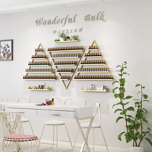 Miniatura 7 de Estante organizador de perfume montado en la pared, estante triangular de metal para esmalte de uñas, estante de exhibición de aceites esenciales
