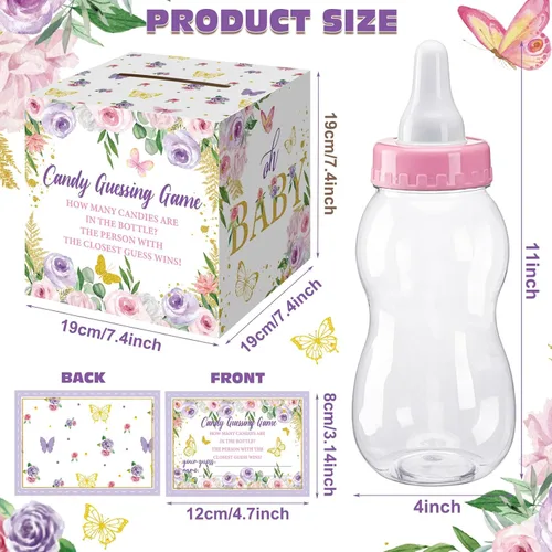 Miniatura 6 de Glenmal Juego de 52 piezas de regalo para juegos de baby shower, biberón grande para juego de ducha, adivina cuántos caramelos, decoraciones