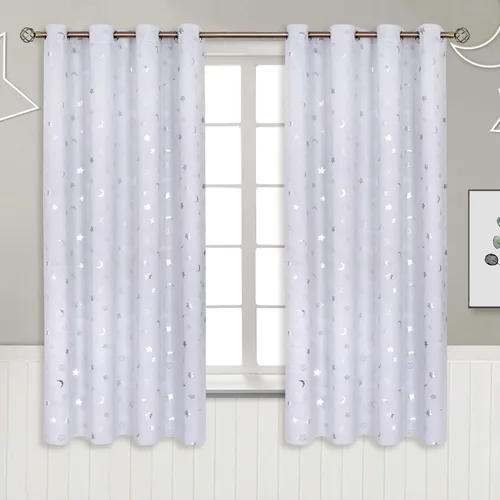 Miniatura 98 de BGment Cortinas opacas para dormitorio infantil, con aislamiento térmico, con ojales, estampado de estrellas plateadas, cortinas para oscurecer