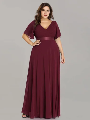 Miniatura 99 de Ever-Pretty Vestido formal para mujer, Navidad, Año Nuevo, cuello en V, gasa, talla grande, largo hasta el suelo, vestido de dama de honor