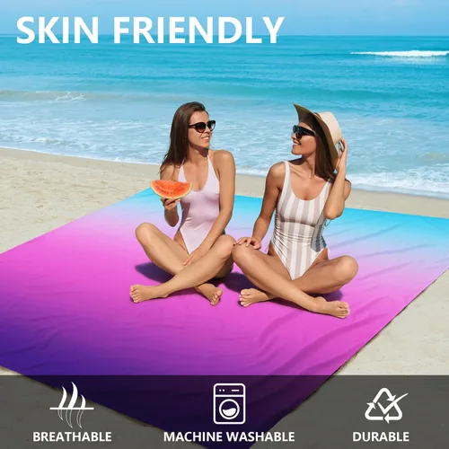 Miniatura 2 de WIWIGO Manta de playa impermeable a prueba de arena tapete de playa 79" X 83"/10'x9' para 2-8 adultos, de secado rápido, tapete de picnic al aire