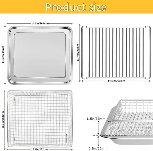 Miniatura 2 de Repuesto para freidora de aire para Cuisinart TOA-95 Breville BOV900BSS Black & Decker horno tostador de 8 rebanadas, 14.5 x 11.6 pulgadas, bandeja