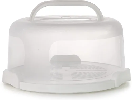 Miniatura 10 de Zoofen - Porta pasteles de plástico con asa de 10 pulgadas, soporte para tartas con tapa, contenedor de pastel rosa para tartas redondo de 10