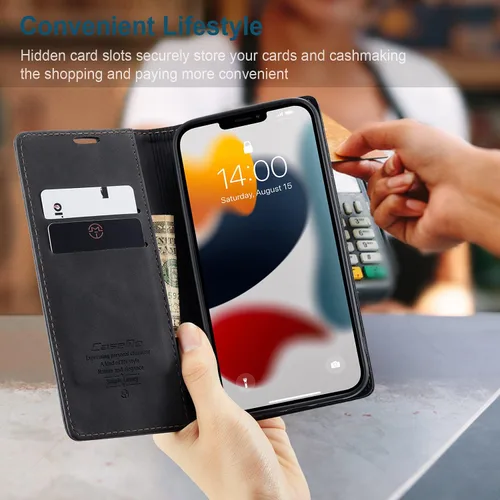 Miniatura 3 de SINIANL Funda de cuero para iPhone 13 Pro, cartera para iPhone 13 Pro, funda plegable con tapa y función atril magnética, funda protectora Negro