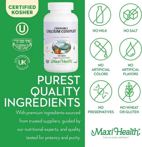 Miniatura 6 de Maxi Health Complejo de calcio masticable, sabor a vainilla, vitamina D3 y magnesio masticables para ayudar a apoyar los huesos, suplemento Kosher