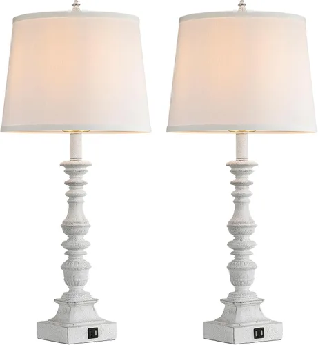 Miniatura 8 de Juego de 2 lámparas de mesa de granja de 27.5 pulgadas, lámparas rústicas de dormitorio para mesita de noche con carga USB doble, lámparas