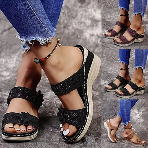 Miniatura 98 de Ladmiple Sandalias ortopédicas florales de moda 2023 con soporte de arco, zapatillas romanas casuales con puntera abierta