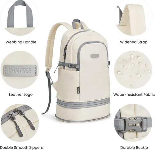 Miniatura 6 de G4Free Mochila de gimnasio para mujer con compartimento para zapatos y bolsillo húmedo, mochila de viaje impermeable, mochila deportiva ligera