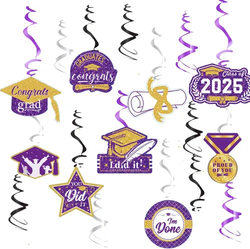 Decoraciones de graduación de oro morado 2026/oro morado, decoraciones de fiesta de graduación NYU colgantes clase de 2026 púrpura para fiesta de