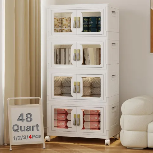 Miniatura 18 de Stackable Storage Bins with Lids, Clear Doors, 120QT Storage Bins Large Storage Cabinet Foldable Collapsible Closet Organizers for Bedroom Dorm