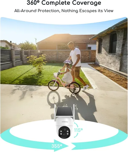 Miniatura 4 de Cámaras COOAU para seguridad del hogar, cámaras de seguridad solar de 2K 360° inalámbricas para exteriores, recargables para poca luz, fáciles de 2